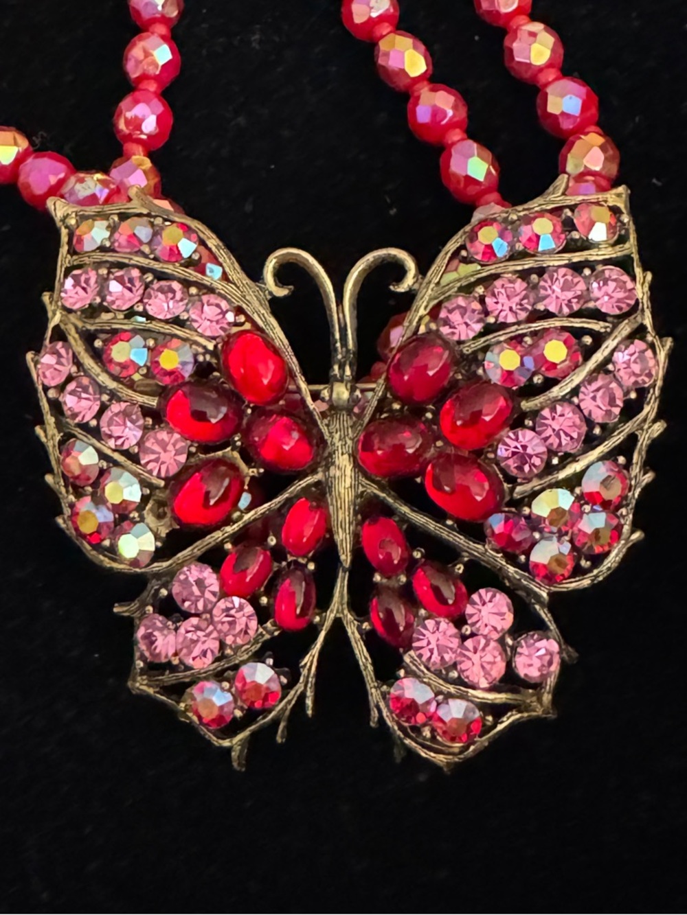 Weiss Vintage Pink and Red Butterfly Crystal Brooch
